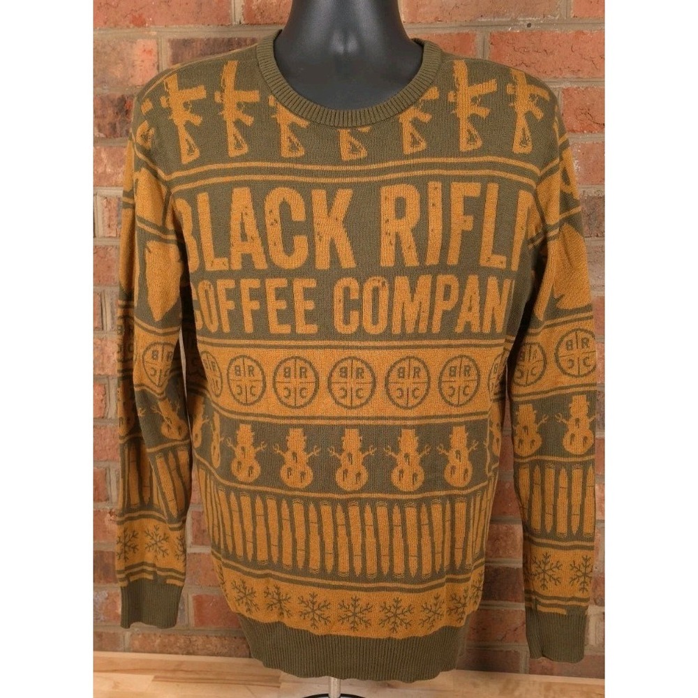 Black Rifle Coffee Company BRCC Large Holiday Ugly Christmas Sweater Brown